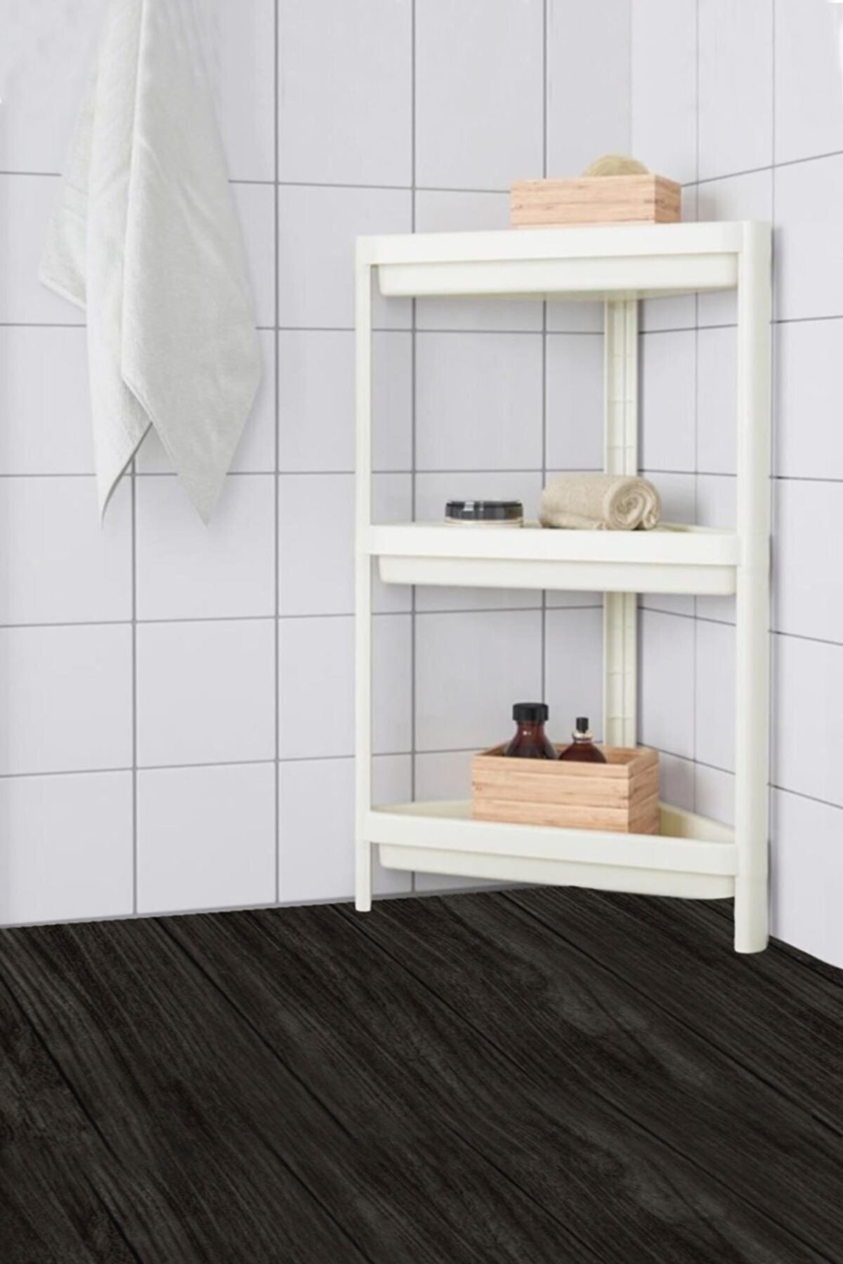 3 Katlı Köşeli Banyo Rafı Siyah