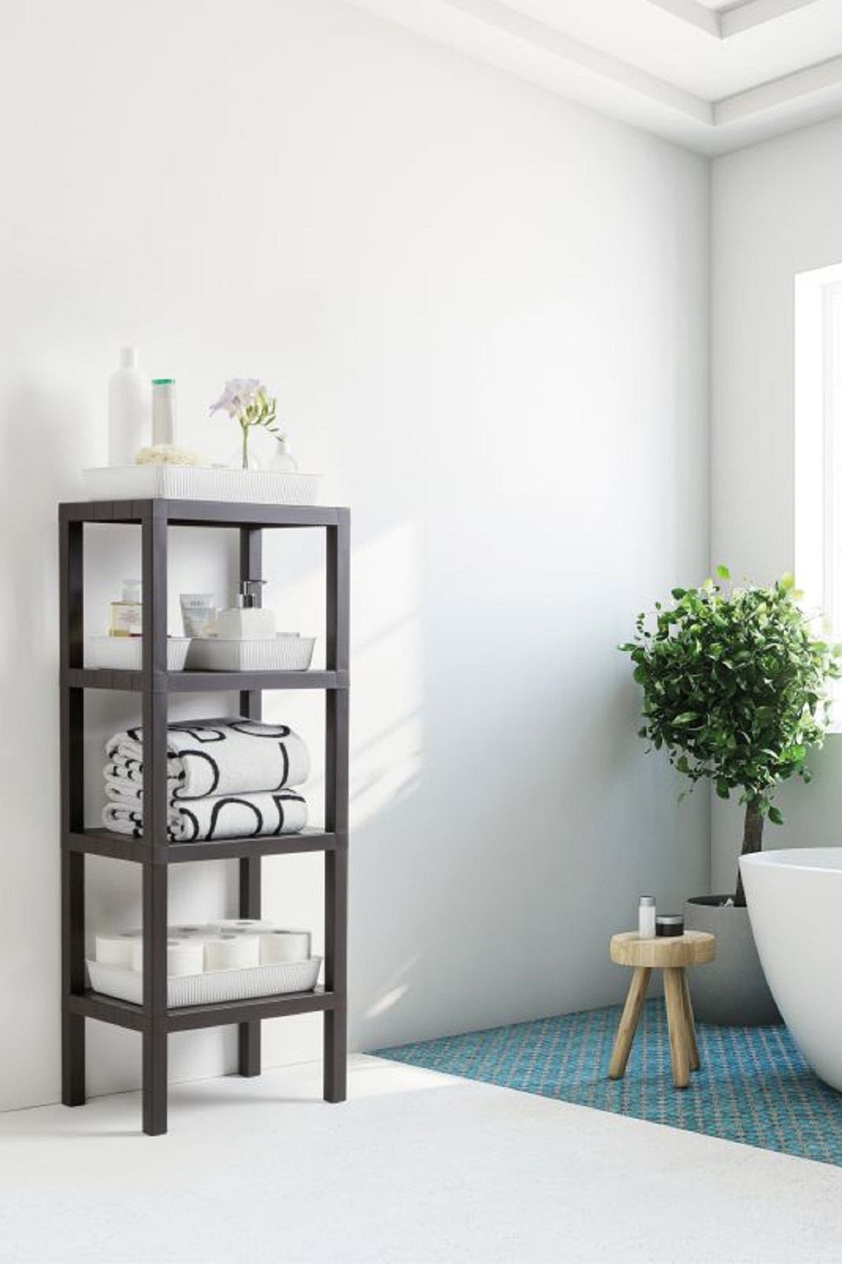 Ombeg%204%20Katlı%20Modüler%20Raf%20Banyo%20Düzenleyici%20Mutfak%20Balkon%20Salon%20Bahçe%20Organizeri%20Kahverengi